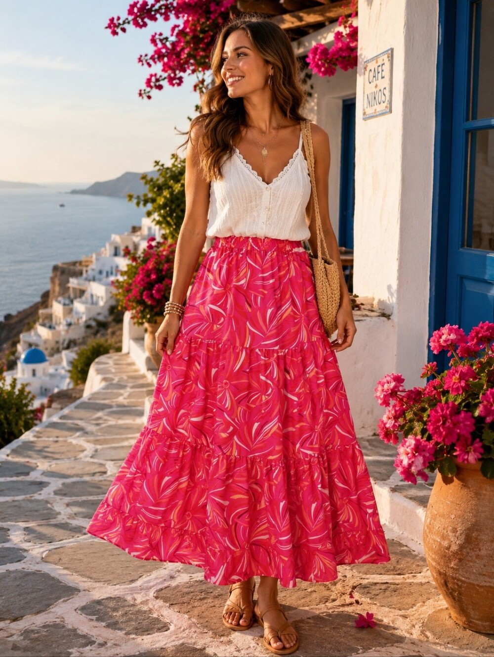The Pioneer Woman Tiered Peasant Pink Maxi Skirt, Size L NWT